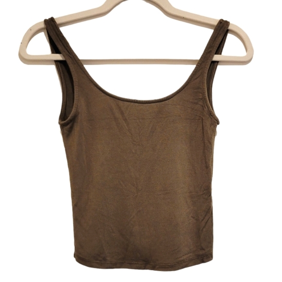 Brandy Melville Tops - 2/$18 Brandy Melville Khaki Dark Green Tank Top Cami Crop Stretchy OS Shirt